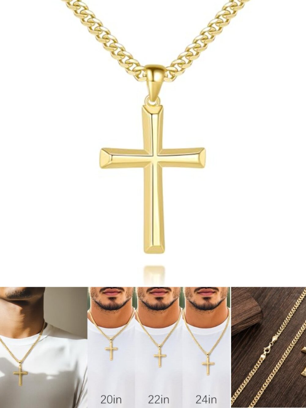 Gold Plated Cross Necklace for Men Cuban Chain 4.3mm